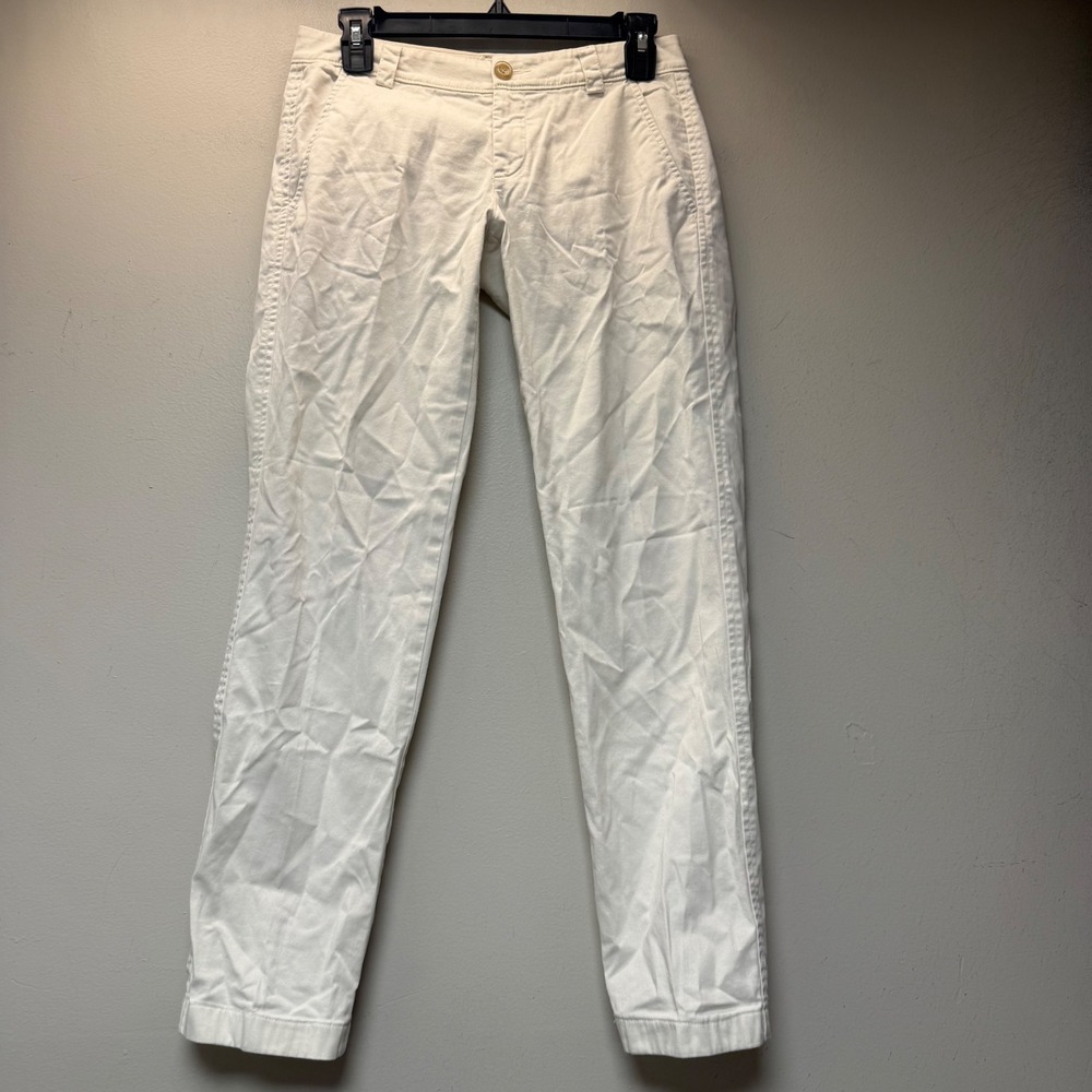 LL Bean Signature Chino Pants Womens 0 White Excellent Straight Leg Cotton